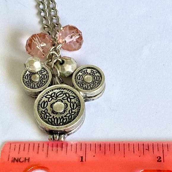 Vintage Disney Hidden Mickey Mouse Ears Locket Necklace Silver Tone Pink 30" - Picture 13 of 14